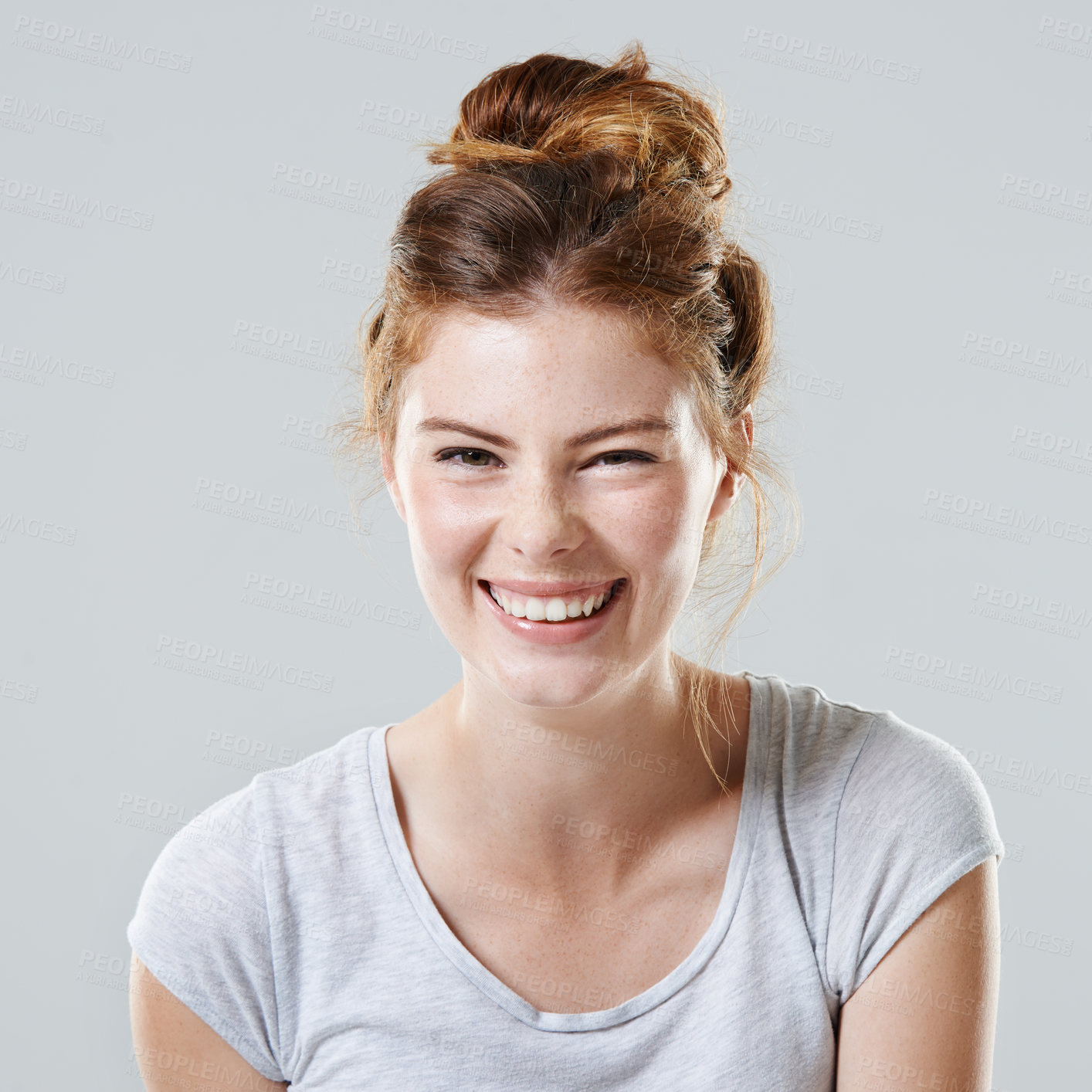 Buy stock photo Portrait, girl and fashion with confidence, natural cosmetics or positivity on white background. Female person, style and trendy in studio backdrop, satisfied and casual in outfit, clothes and pride