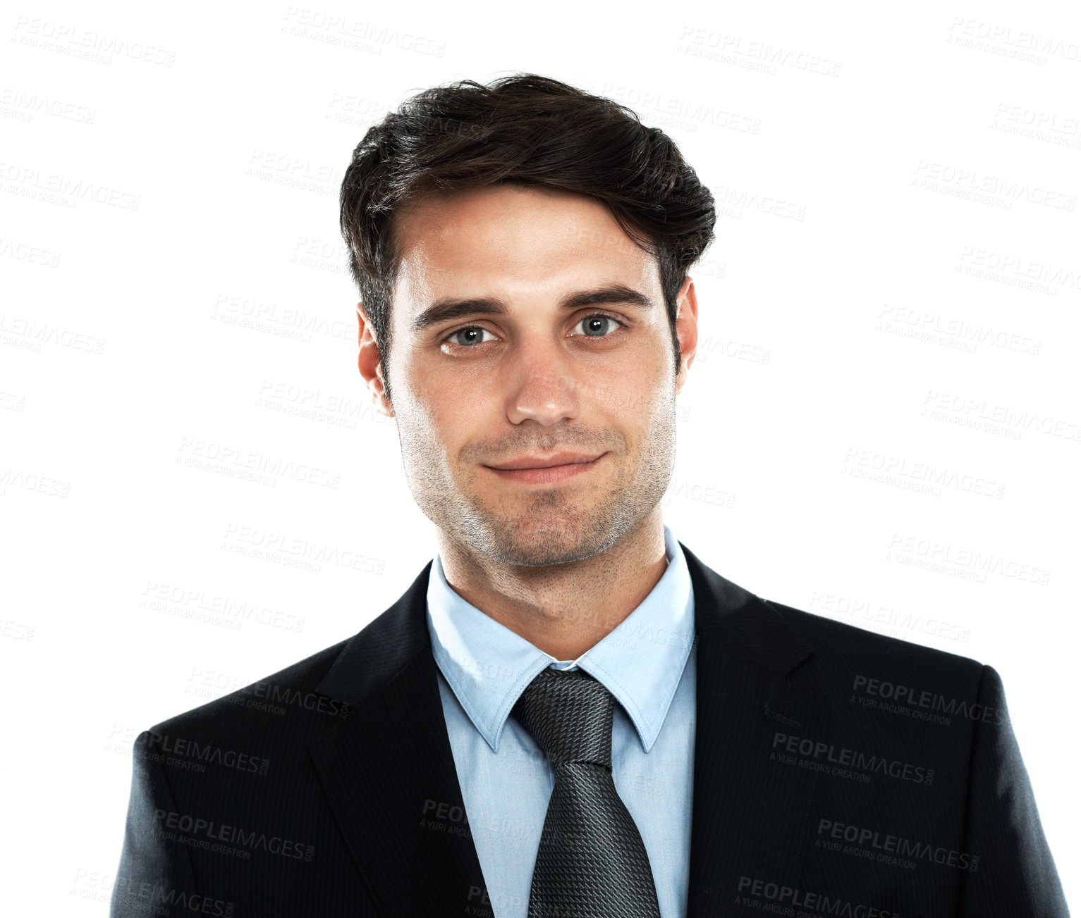 Buy stock photo Face, businessman and leader in studio with future vision while standing on white background. Portrait, handsome and young entrepreneur motivated by startup goal, idea and mindset while isolated