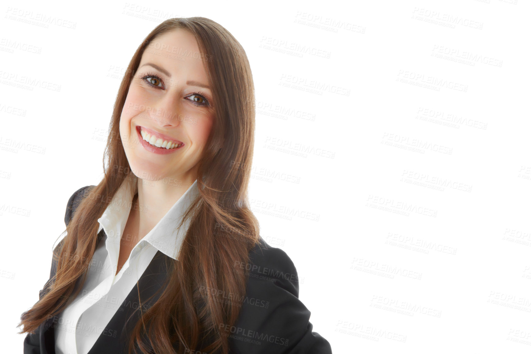 Buy stock photo Portrait of a confident businesswoman standing alongside copyspace