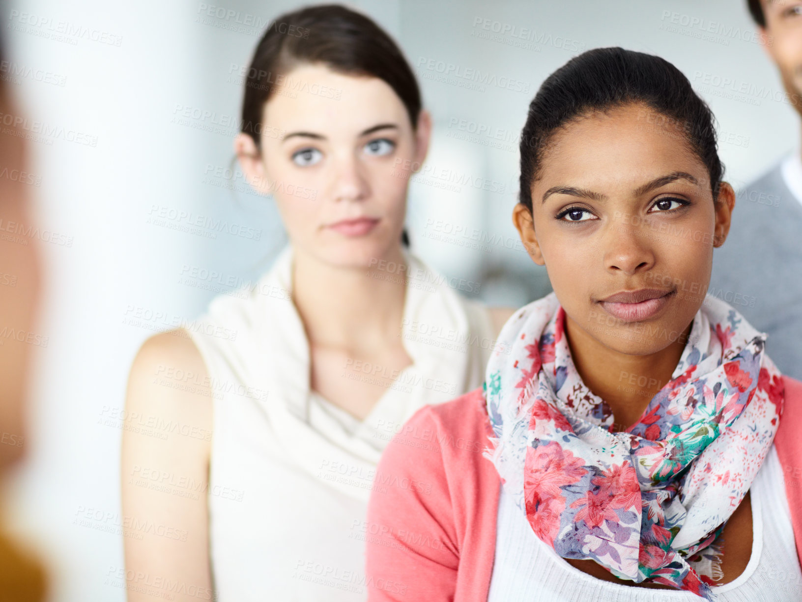 Buy stock photo Seminar, teamwork and business people listening in a meeting, workshop or corporate discussion at work. Diversity, communication and employees at a conference for company training and coaching