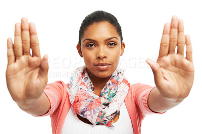 Buy stock photo Pretty yougn woman gesturing 