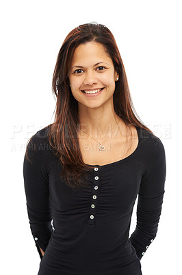 Buy stock photo Studio shot of an attractive young woman isolated on white