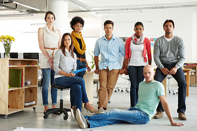 Buy stock photo Portrait of a group of multi-ethnic people in a work environment 