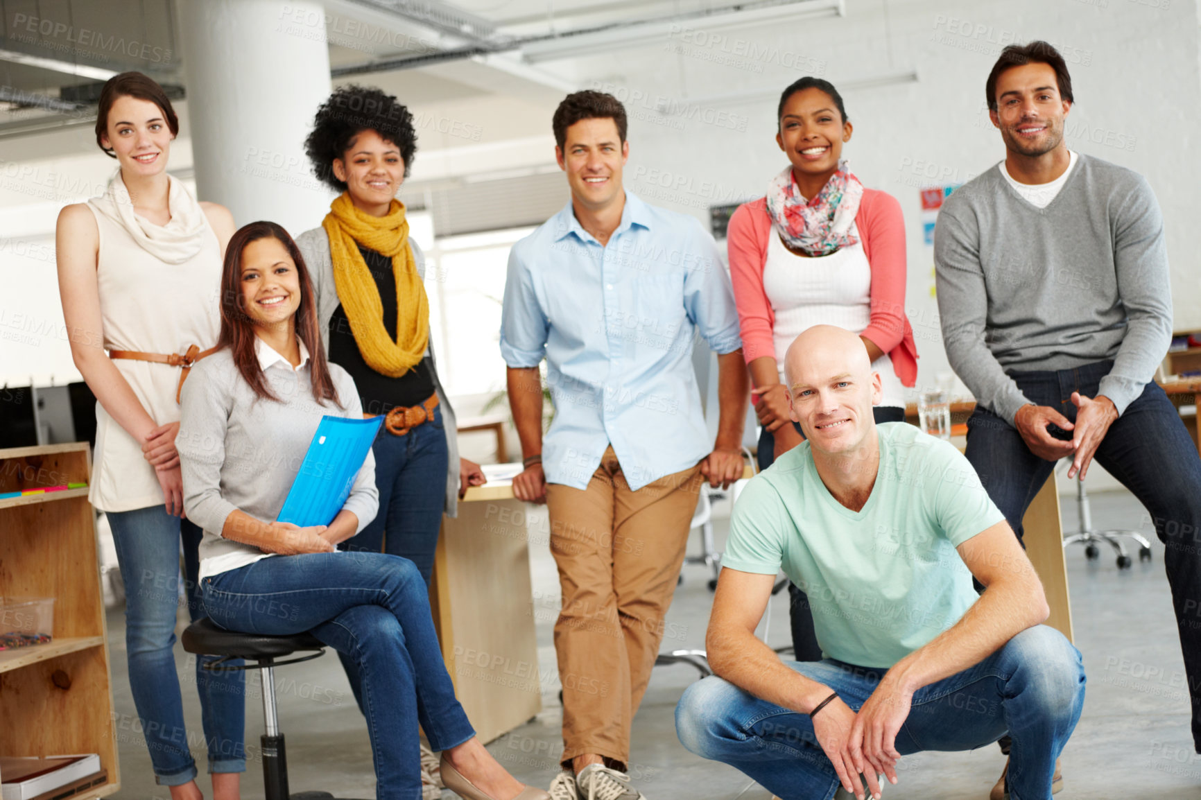 Buy stock photo Team, portrait and startup with smile for diversity, support or solidarity with inclusion at company. Business people, men and women in office, staff or together for pride in group at creative agency