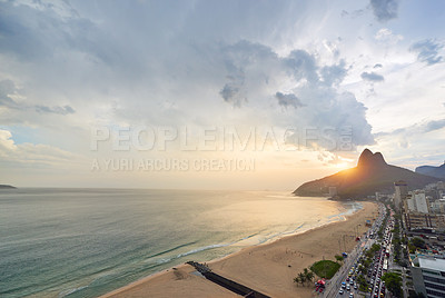 Buy stock photo An aerial view of the beaches in Rio de Janeiro, Brazil