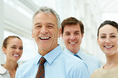 Buy stock photo Portrait, leadership and laughing with a senior man in the office as a CEO, manager or boss of a company. Face, funny and management with a happy mature leader in the workplace for a corporate job