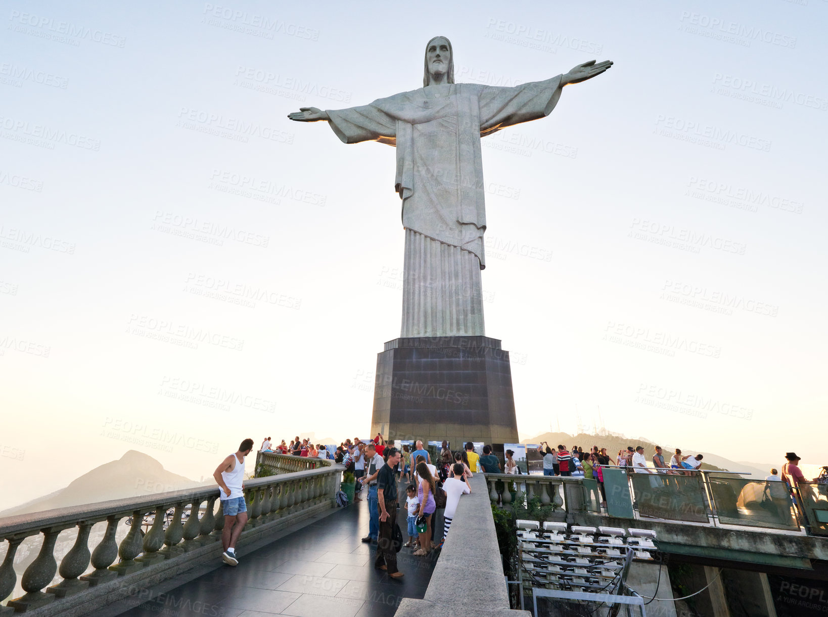 Buy stock photo A group of tourists on the path to see the statue, Christ the Redeemer in Rio