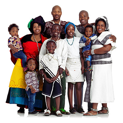 Buy stock photo Studio shot of a traditional african family isolated on white