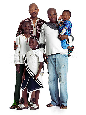 Buy stock photo Studio shot of two african men with their kids isolated on white