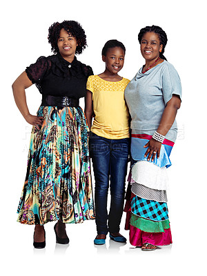 Buy stock photo Studio shot of two african women with a teenage girl isolated on white