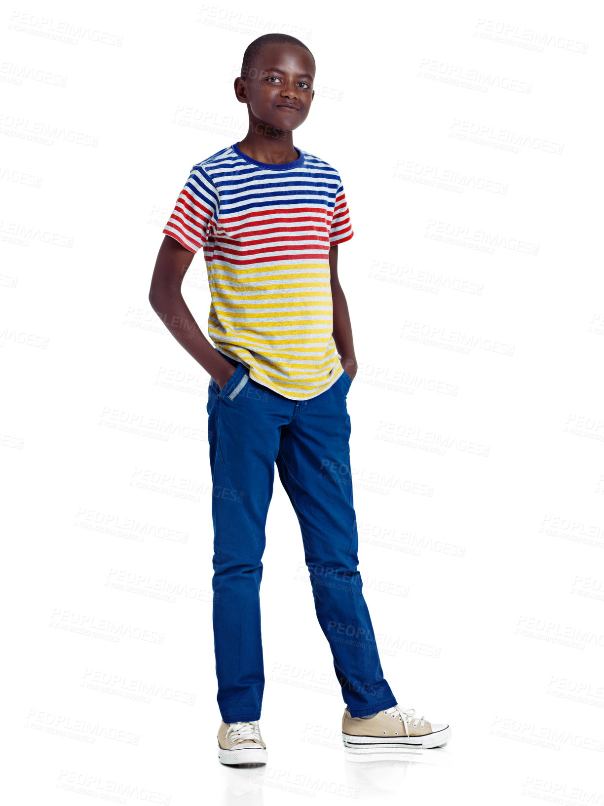 Buy stock photo Full length studio shot of an african teenage boy standing against a white background