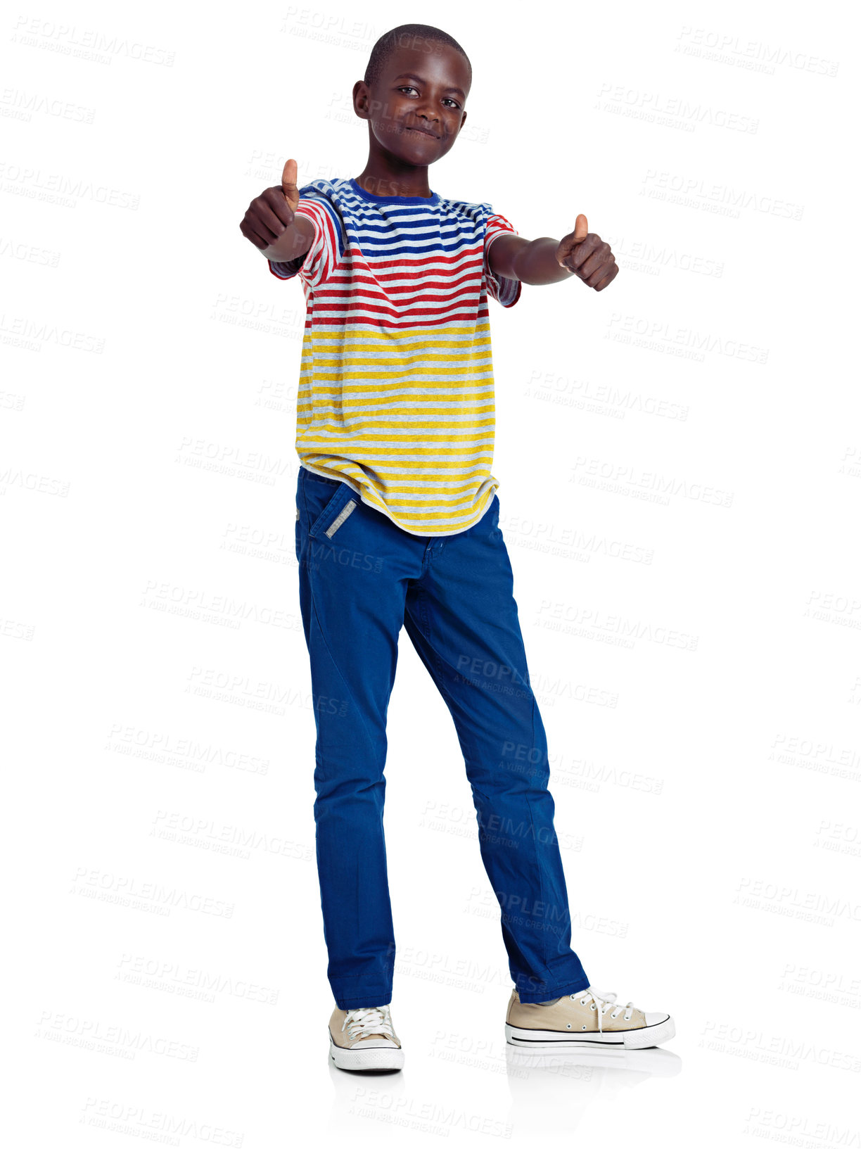 Buy stock photo Full length studio shot of an african teenage boy giving a double thumbs up in front of a white background