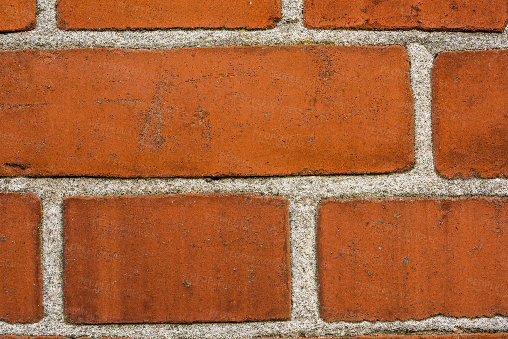 Buy stock photo Building, design and closeup of red, brick wall for texture, background and pattern of exterior structure. Architecture, construction and surface of material, concrete and cement for decoration