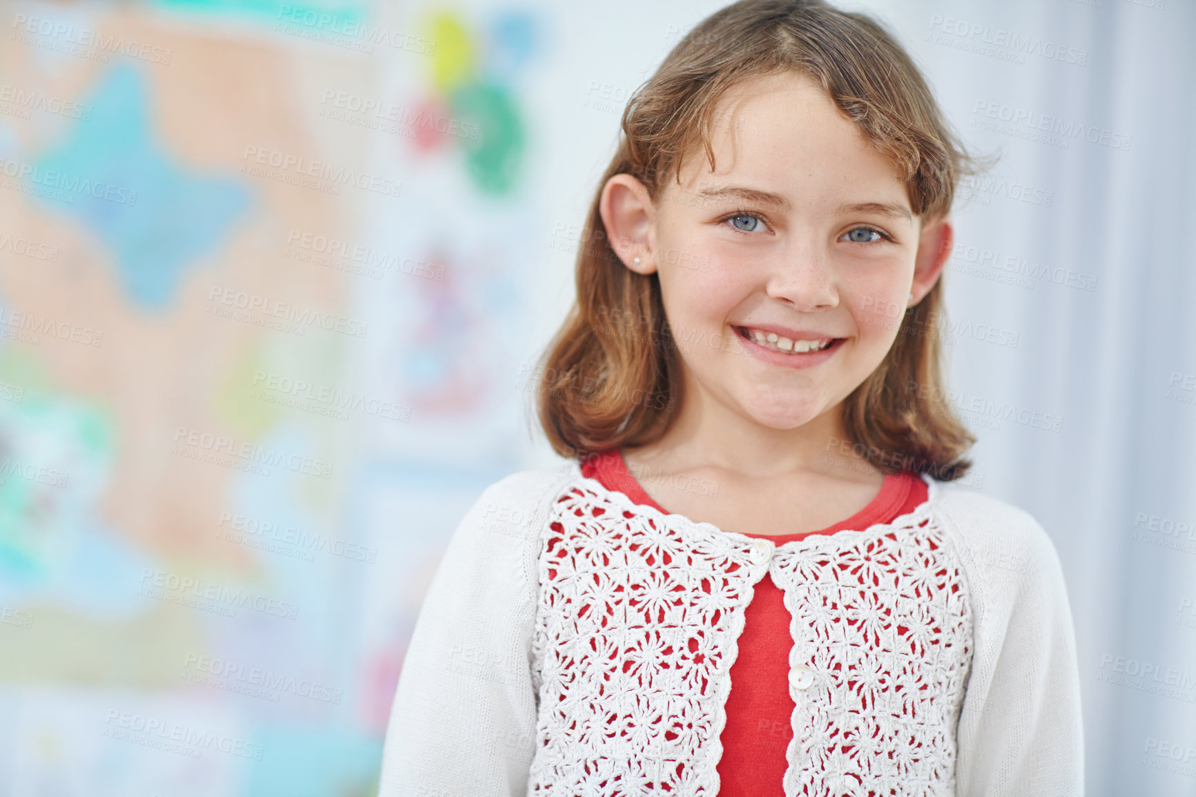 Buy stock photo Portrait of an adorable little girl enjoying a day at home