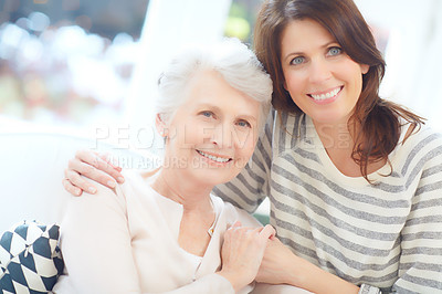 Buy stock photo Portrait of a loving mother and daughter spending time together at home