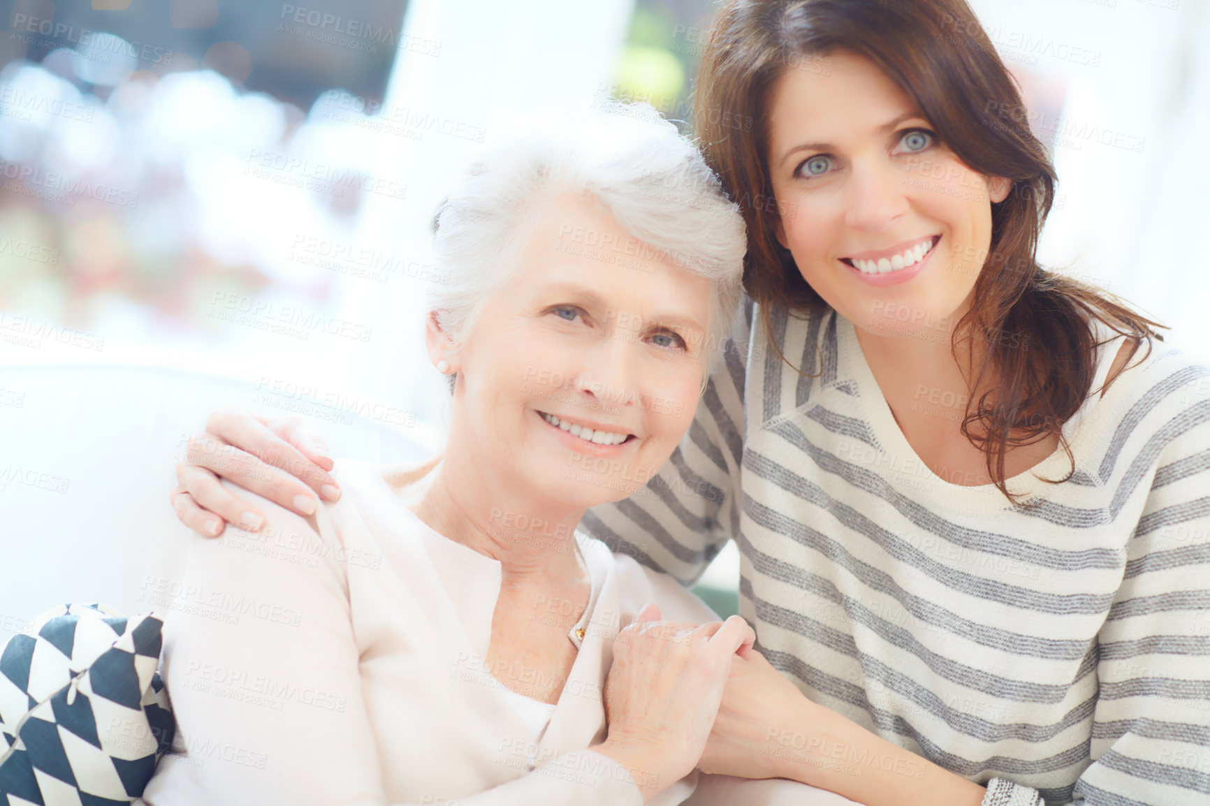 Buy stock photo Portrait of a loving mother and daughter spending time together at home