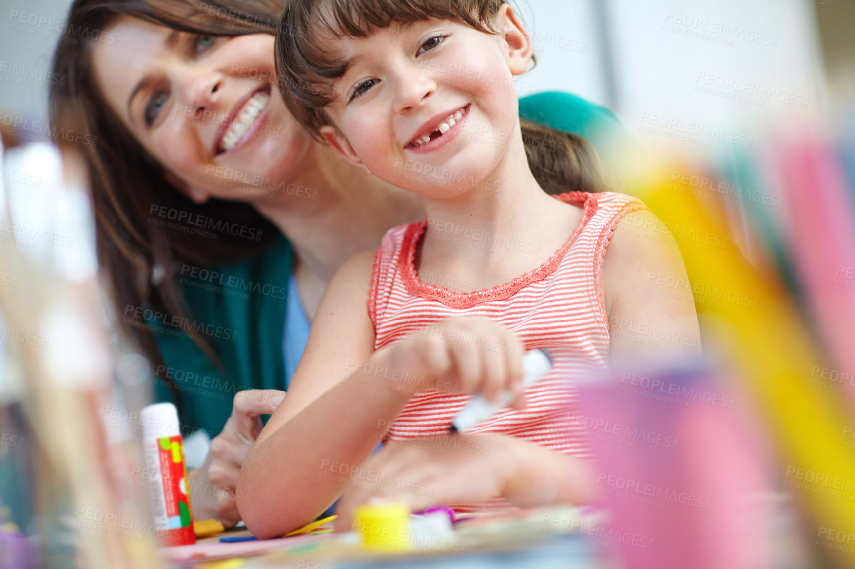 Buy stock photo Shot of a mother and daughter having fun being creative