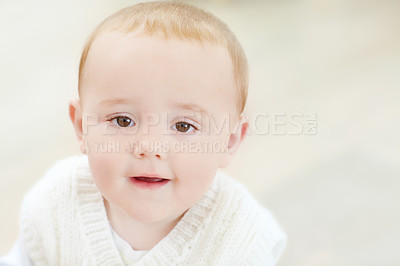 Buy stock photo Close up of an adorable little boy smiling at the camera