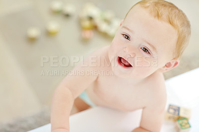 Buy stock photo Close up of a happy little baby boy