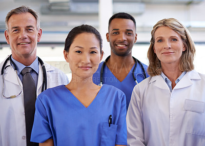 Buy stock photo Portrait of a diverse team of medical professionals