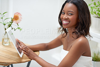 Buy stock photo Shot of an attractive young woman enjoying her morning off