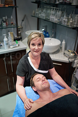 Buy stock photo Portrait of a clinician about to give a customer a facial treatment