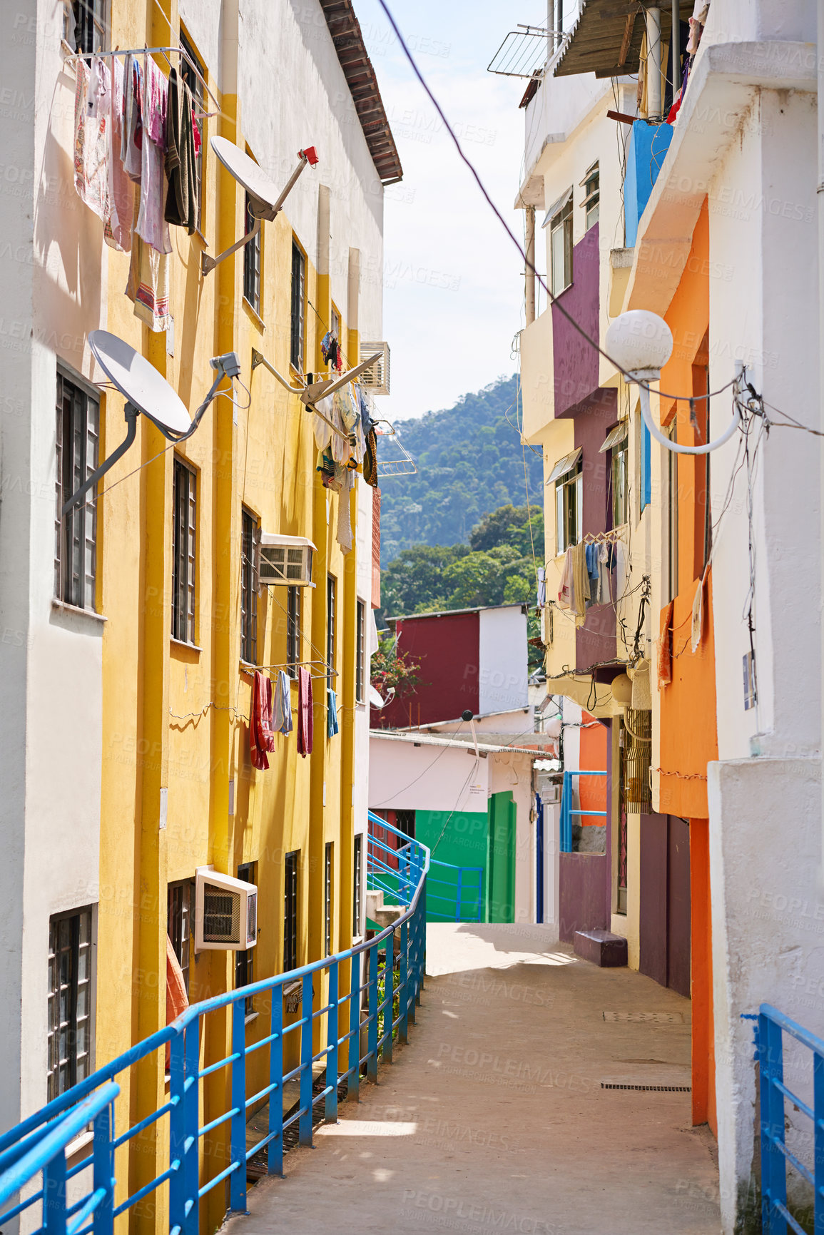 Buy stock photo Shot of a colorful neighbourhood in Rio de Janeiro, Brazil