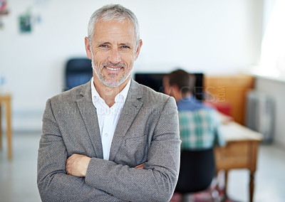 Buy stock photo Portrait of a mature businessman standing in an office