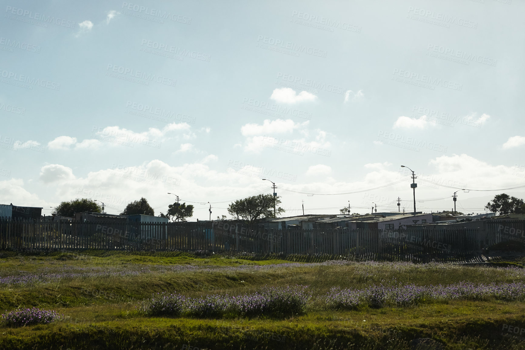 Buy stock photo Shot of an informal settlement in Cape Town