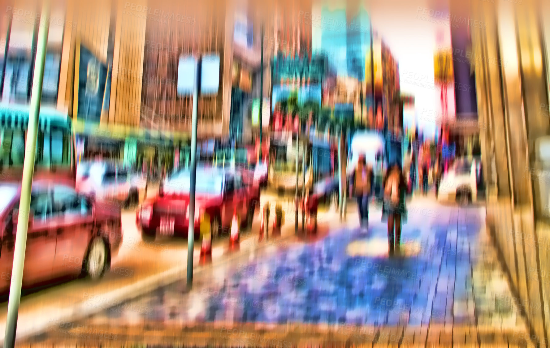 Buy stock photo City, blurred and people walking on sidewalk for morning commute with motion, population and social migration. Society, transport and crowd on busy street, urban movement and travel culture in London