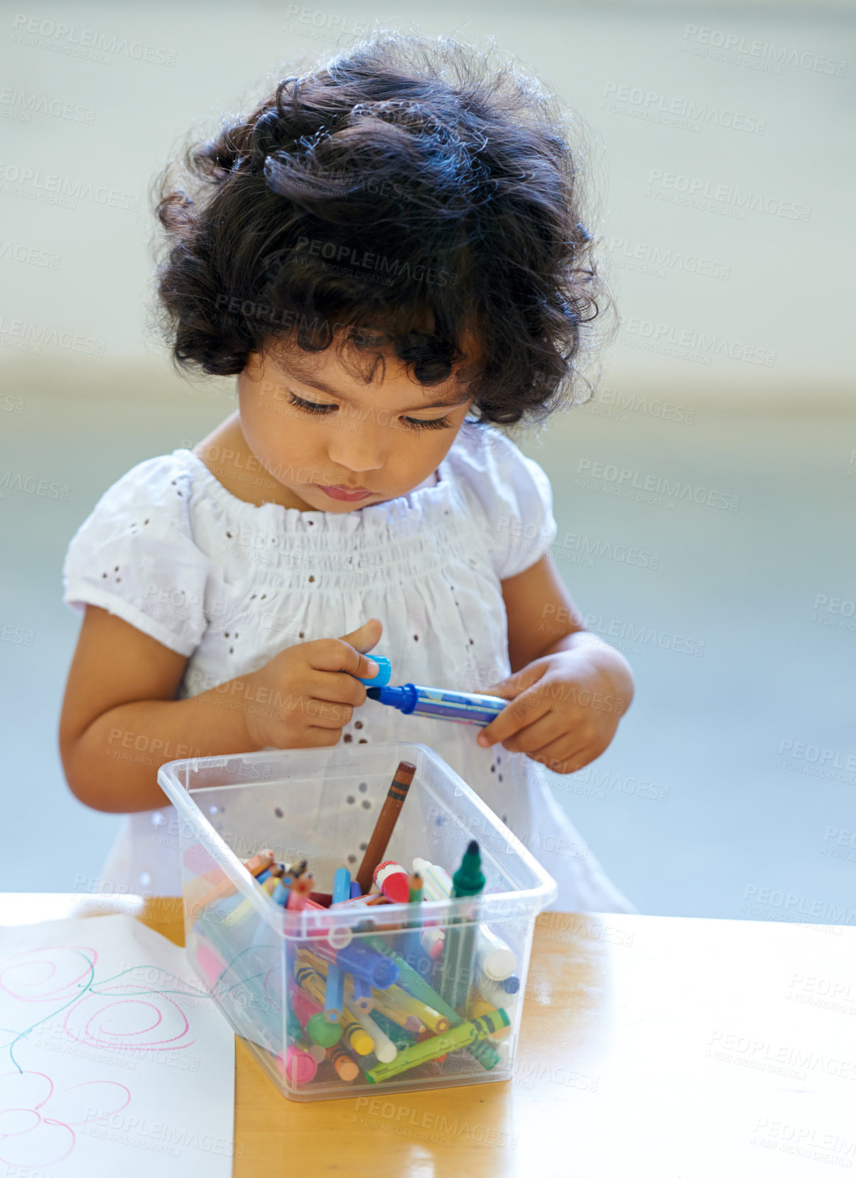 Buy stock photo Shot of a cute little girl at home