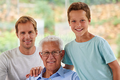 Buy stock photo Portrait of the three generations of men in the family