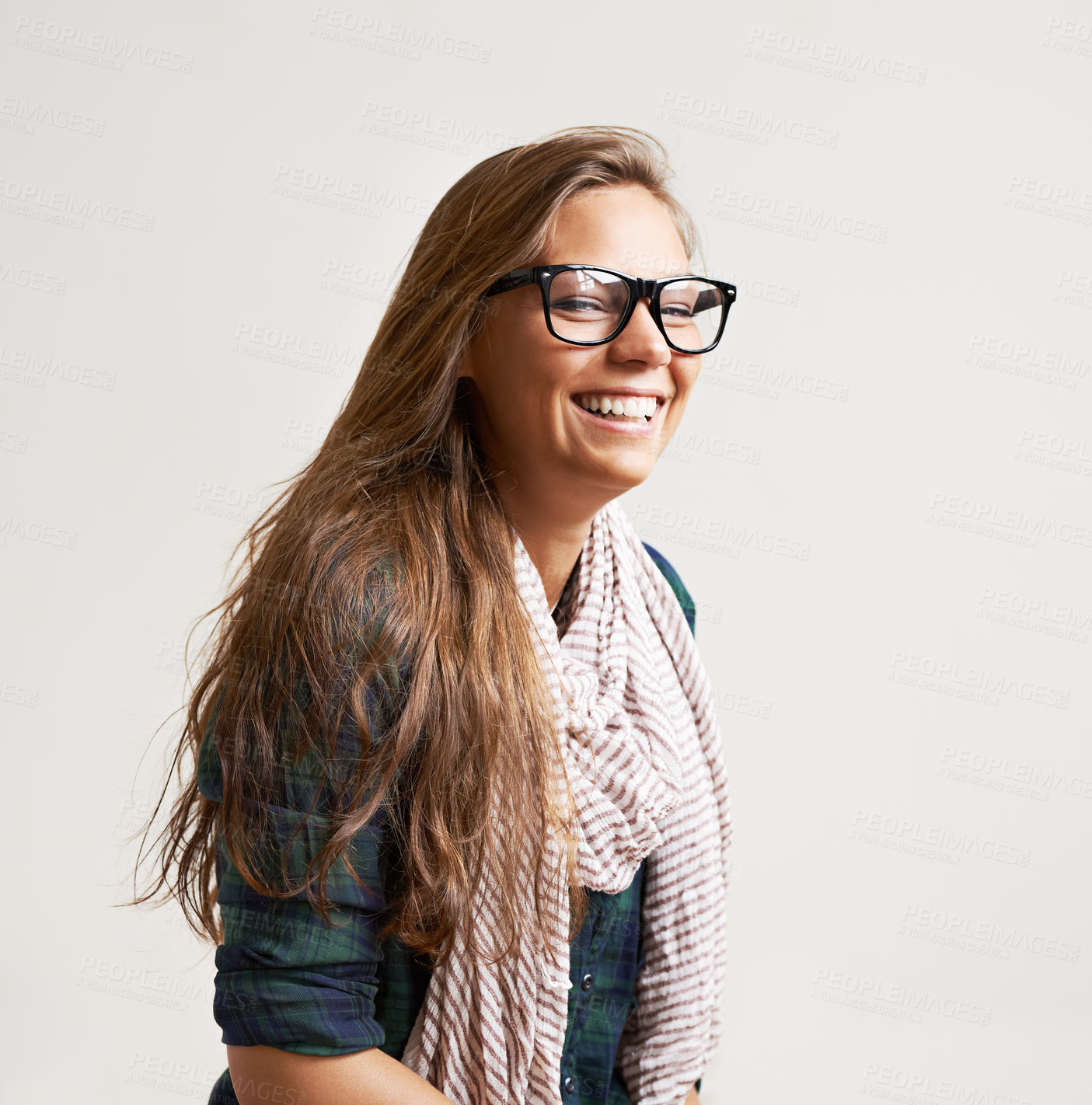 Buy stock photo A young hipster girl in studio