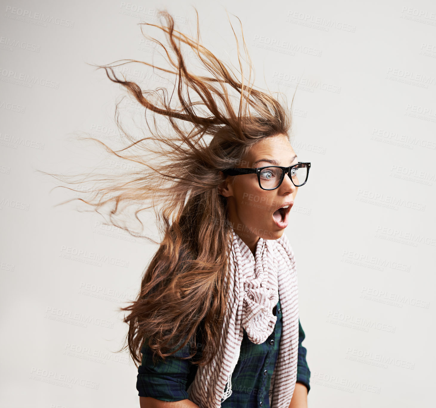 Buy stock photo A young hipster girl in studio