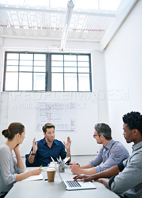Buy stock photo Shot of a business meeting on the go