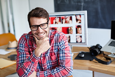 Buy stock photo Portrait shot of a creative professional smiling confidently in his office