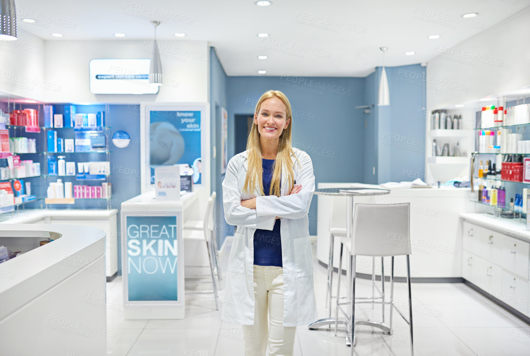 Buy stock photo Portrait of an attractive young woman standing in a cosmetics store