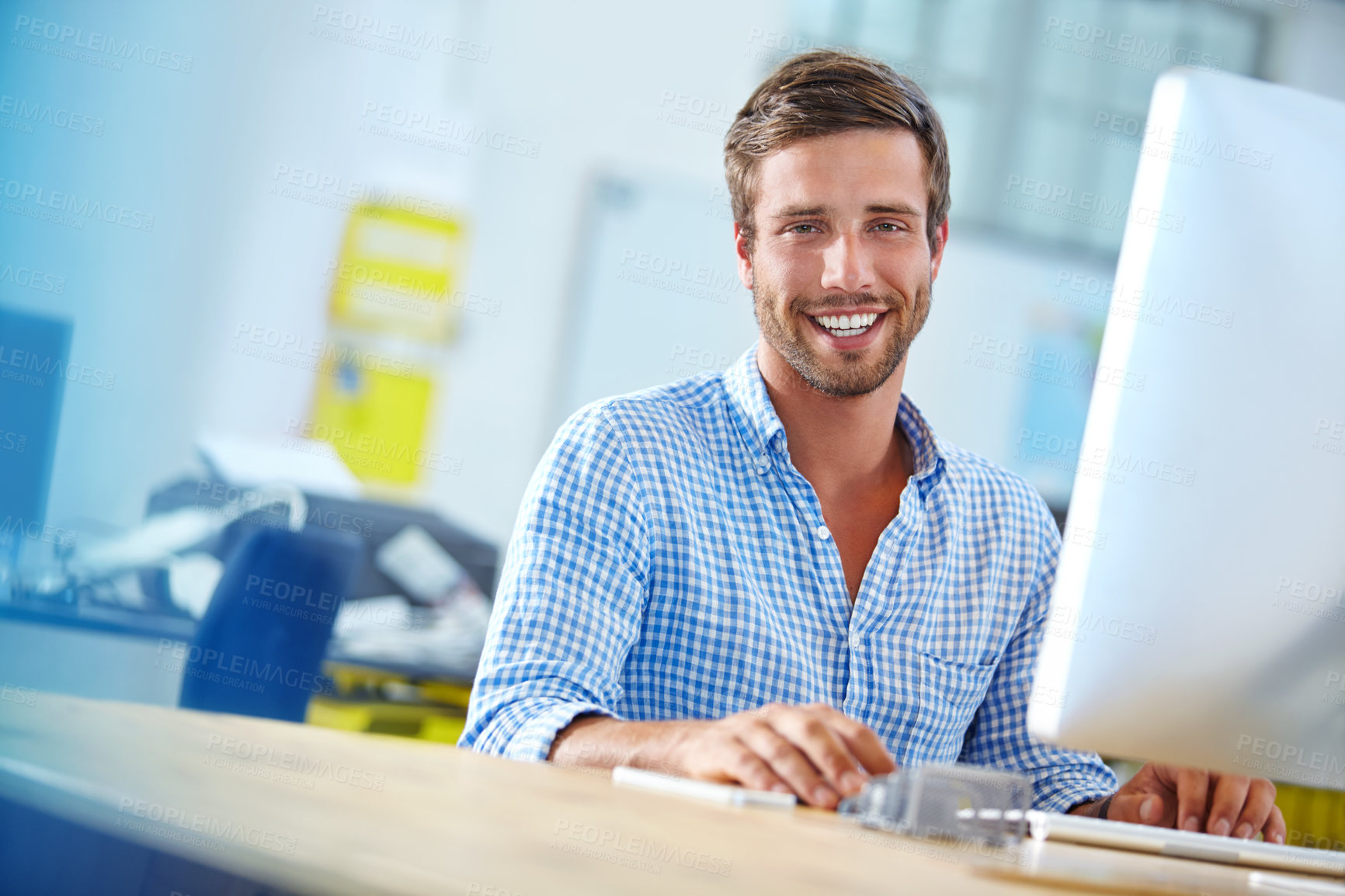 Buy stock photo Portrait of a designer at work on a computer in an office