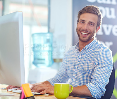 Buy stock photo Portrait of a designer at work on a computer in an office