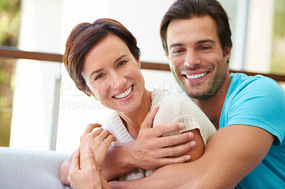 Buy stock photo Portrait of an affectionate married couple at home