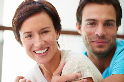 Buy stock photo Portrait of an affectionate married couple at home