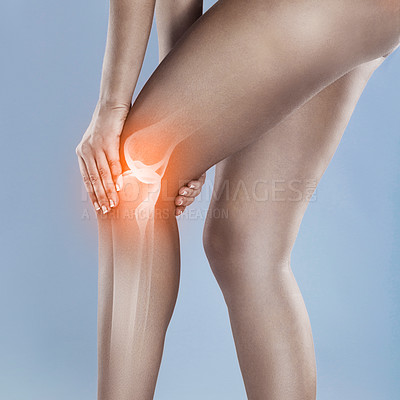 Buy stock photo Concept shot of a woman with a painful knee joint