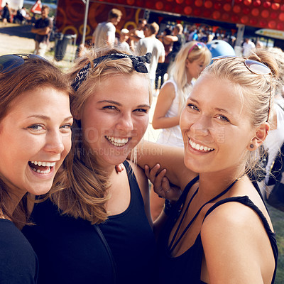 Buy stock photo Cropped shot of friends at the Skanderborg festival