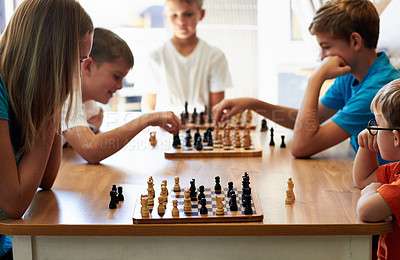 Buy stock photo A group of kids playing chess
