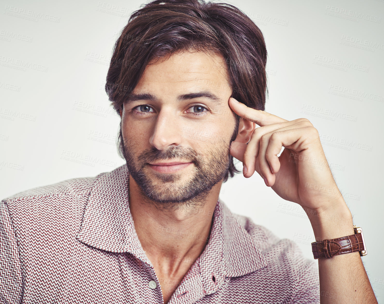 Buy stock photo A young man with 70s style sitting in the studio