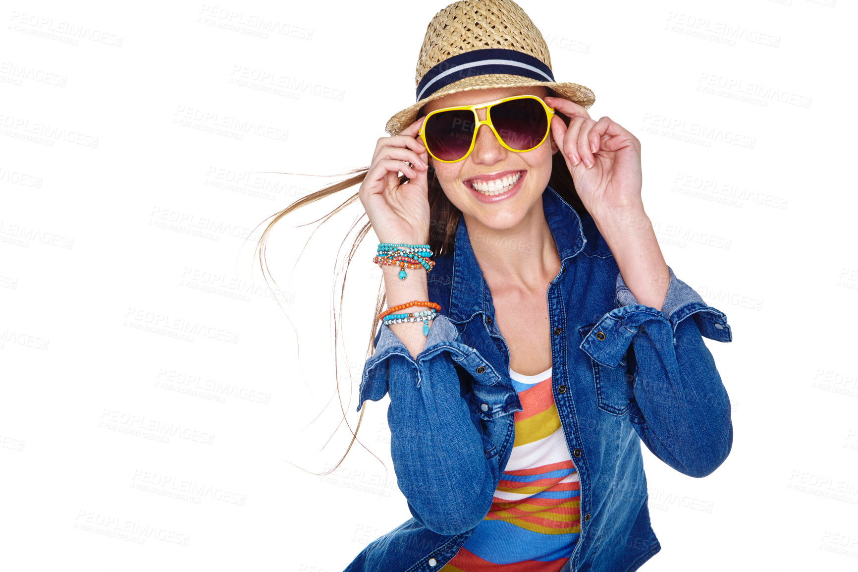 Buy stock photo Studio shot of a young woman dressed for summer isolated on white