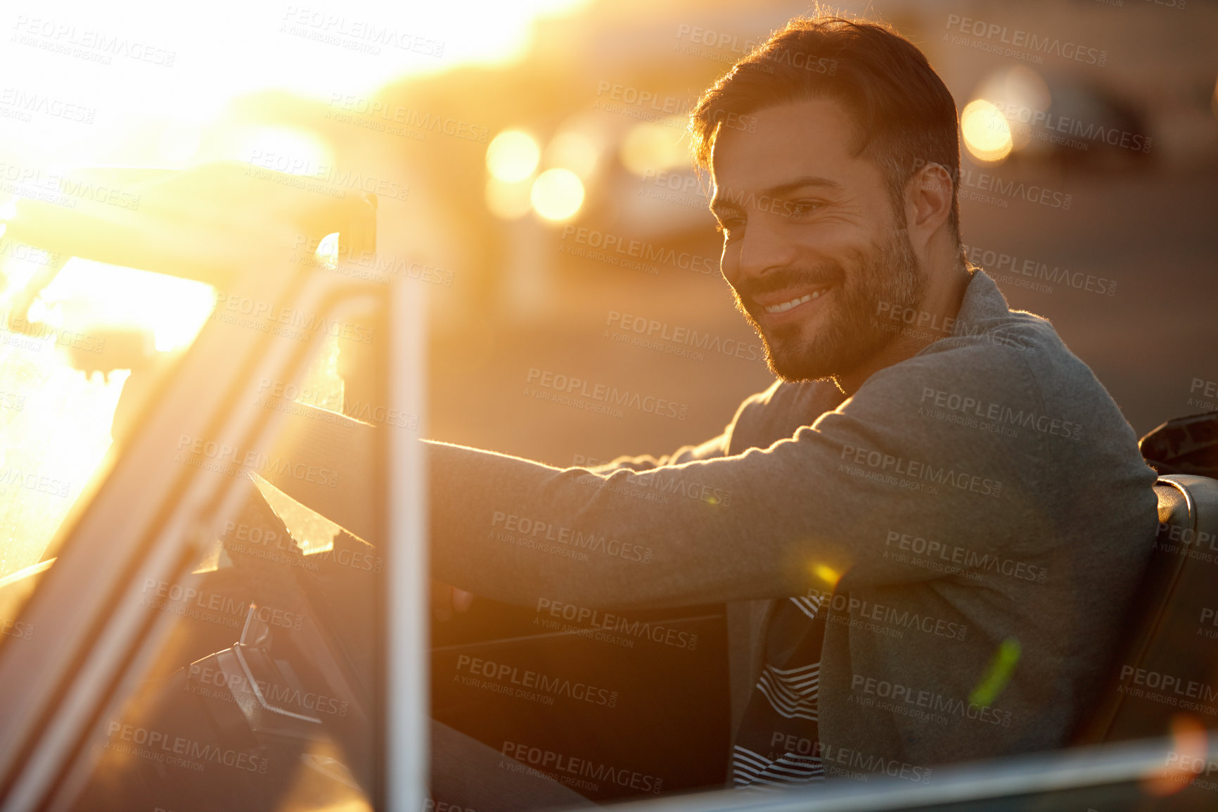 Buy stock photo Shot of a young man on a roadtrip