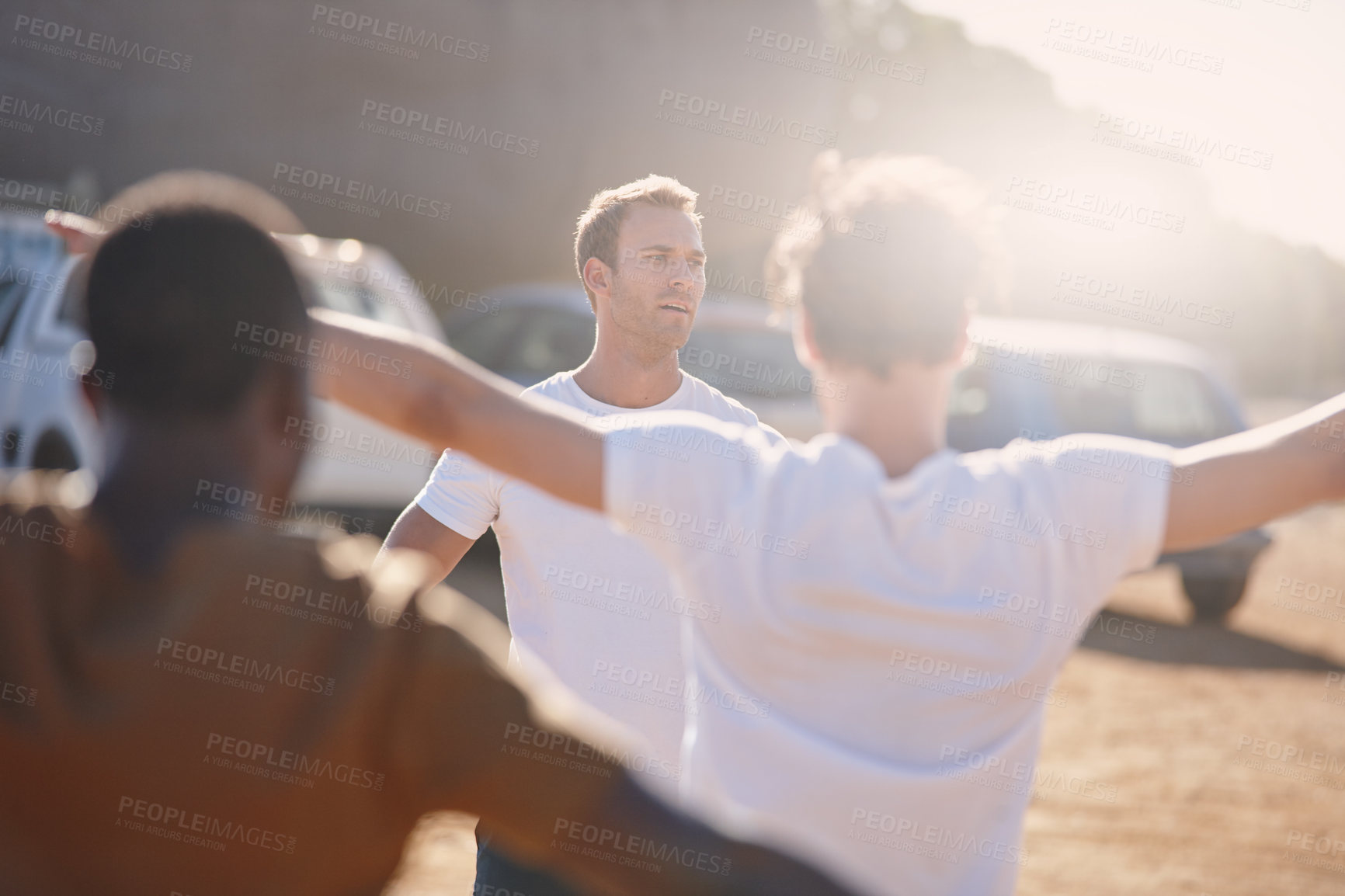 Buy stock photo Cropped shot of a group of men at a military bootcamp