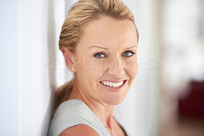 Buy stock photo Cropped portrait of an attractive businesswoman standing in the office