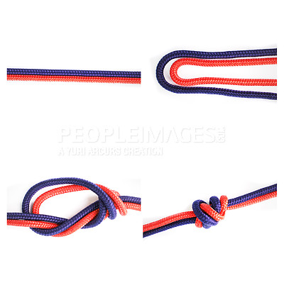 Buy stock photo Sailor, knot and how to tie with rope in tutorial, guide or steps to connect string for security. Creative, pattern and collage template of instructions to loop textile thread in chain with link